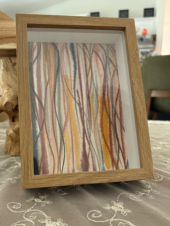 Handmade Other - Abstract Striped Art in Wood Frame - Multicolor